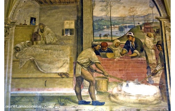 31 - Come Benedetto appare a due monaci lontani e loro disegna la costruzione di uno monastero