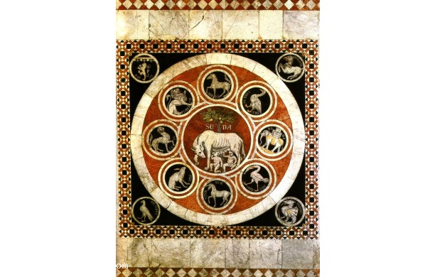 012 Tarsia pavim. della navata centrale - Lupa senese e simboli città alleate