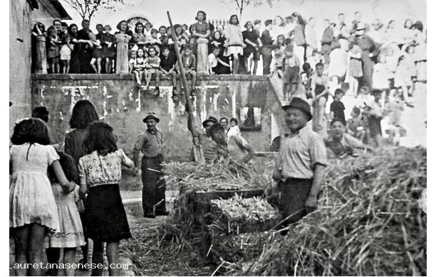 1940 - La tribbiatura del grano in Piazza Garibaldi, dettagli