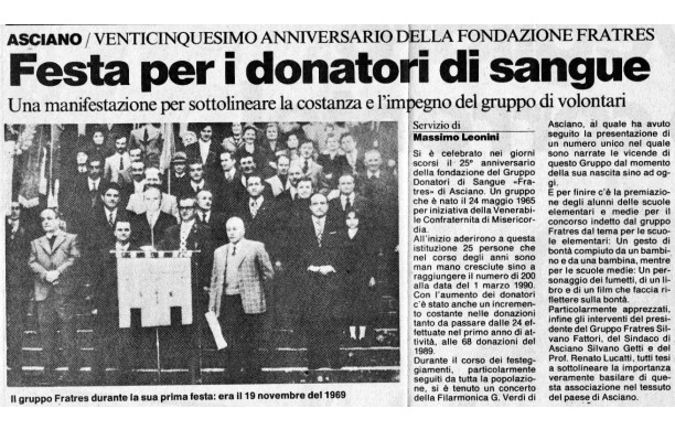 1990, 25 Maggio - Articolo sul 25° dei Donatori di Sangue